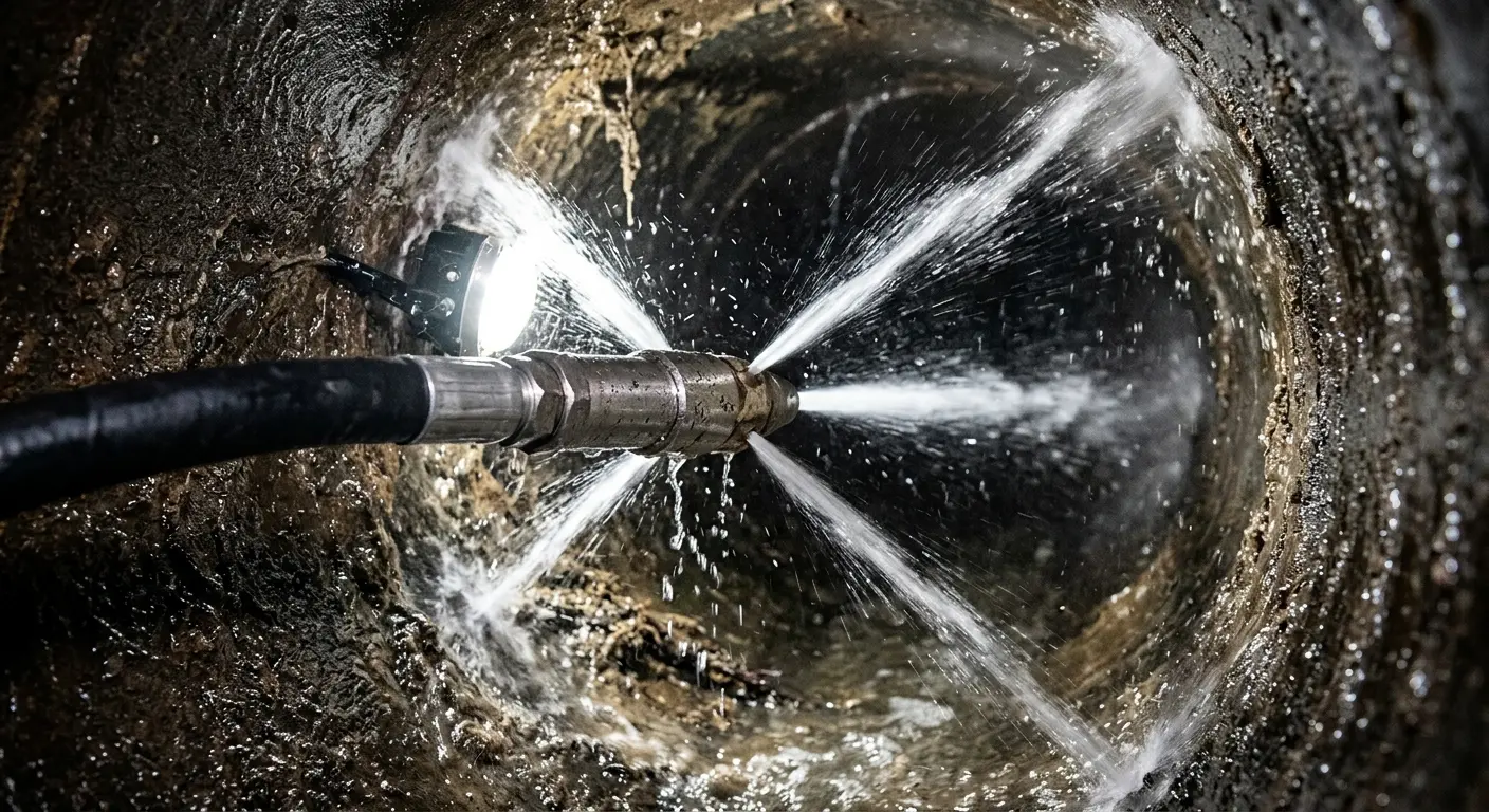 High-pressure hydro jetting nozzle cleaning sewer pipe for Storm Drain Cleaning in Center